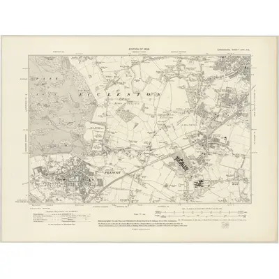 1906 Map of Lancashire CVII.NE, 1909 Print