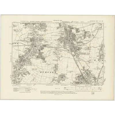 1904 Map of Lancashire CXI.NE, 1908 Print