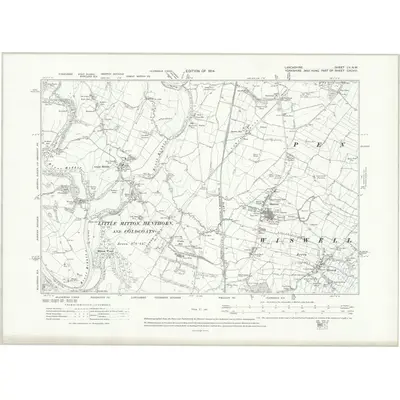 1910 Map of Lancashire LV.NW, 1914 Print