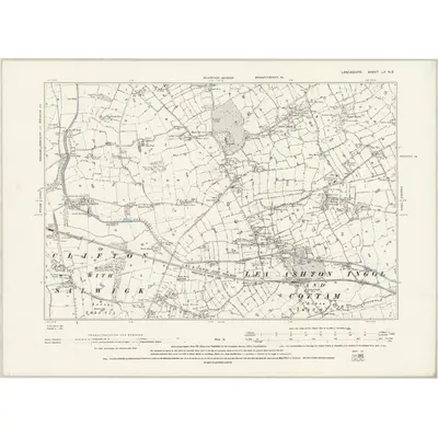 1892 Map of Lancashire LX.NE, 1895 Print
