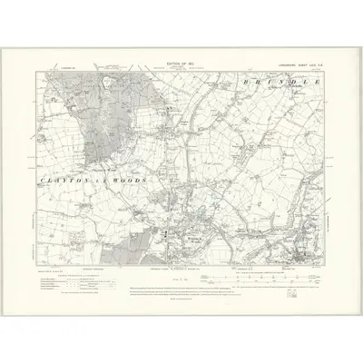 1909 Map of Lancashire LXIX.SE, 1912 Print