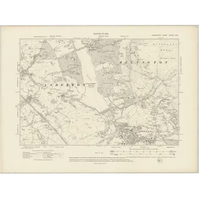1907 Map of Lancashire LXXXVI.NW, 1909 Print