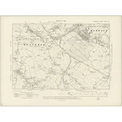 1907 Map of Lancashire LXXXVI.SW, 1909 Print