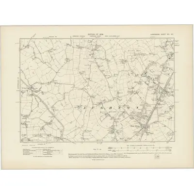 1907 Map of Lancashire XCI.NE, 1909 Print