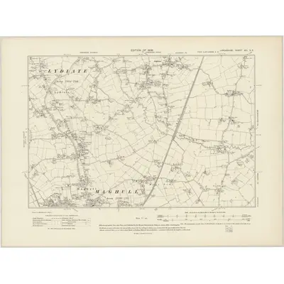 1906 Map of Lancashire XCI.SE, 1909 Print