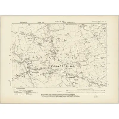 1906 Map of Lancashire XCII.NE, 1909 Print