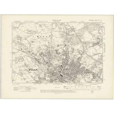 1907 Map of Lancashire XCIII.NE, 1909 Print