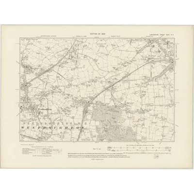 1907 Map of Lancashire XCIV.NE, 1909 Print
