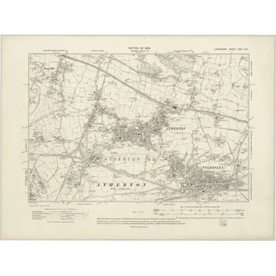 1905 Map of Lancashire XCIV.SE, 1909 Print