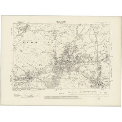 1907 Map of Lancashire XCVI.NE, 1910 Print