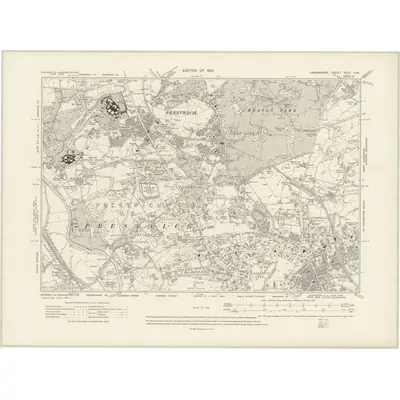 1906 Map of Lancashire XCVI.SW, 1910 Print
