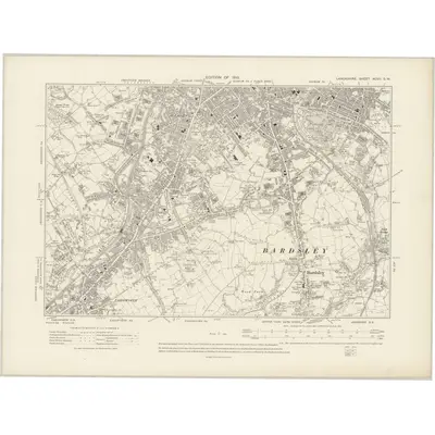 1906 Map of Lancashire XCVII.SW, 1910 Print