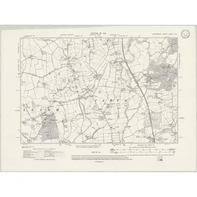 1910 Map of Lancashire XXXIX.SE, 1933 Print
