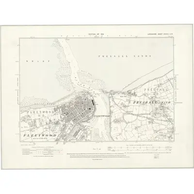 1909 Map of Lancashire XXXVIII.SW, 1914 Print