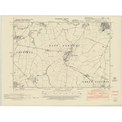 1950 Map of Leicestershire L.SE, 1952 Print