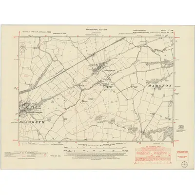 1950 Map of Leicestershire L.SW, 1952 Print