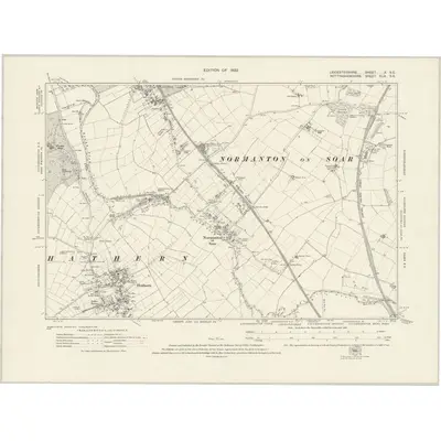 1919 Map of Leicestershire X.SE, 1922 Print