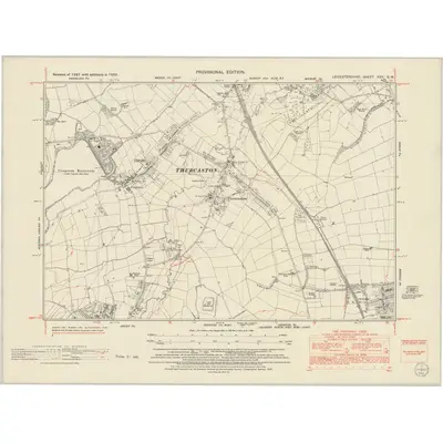 1950 Map of Leicestershire XXV.SW, 1952 Print