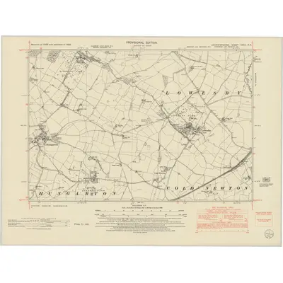 1950 Map of Leicestershire XXXII.NE, 1952 Print
