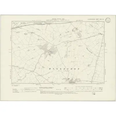 1902 Map of Leicestershire XXXII.SE, 1933 Print
