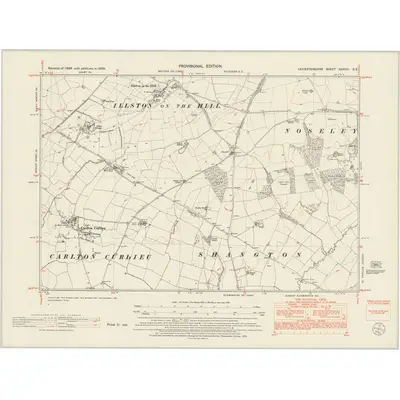 1950 Map of Leicestershire XXXVIII.SE, 1952 Print