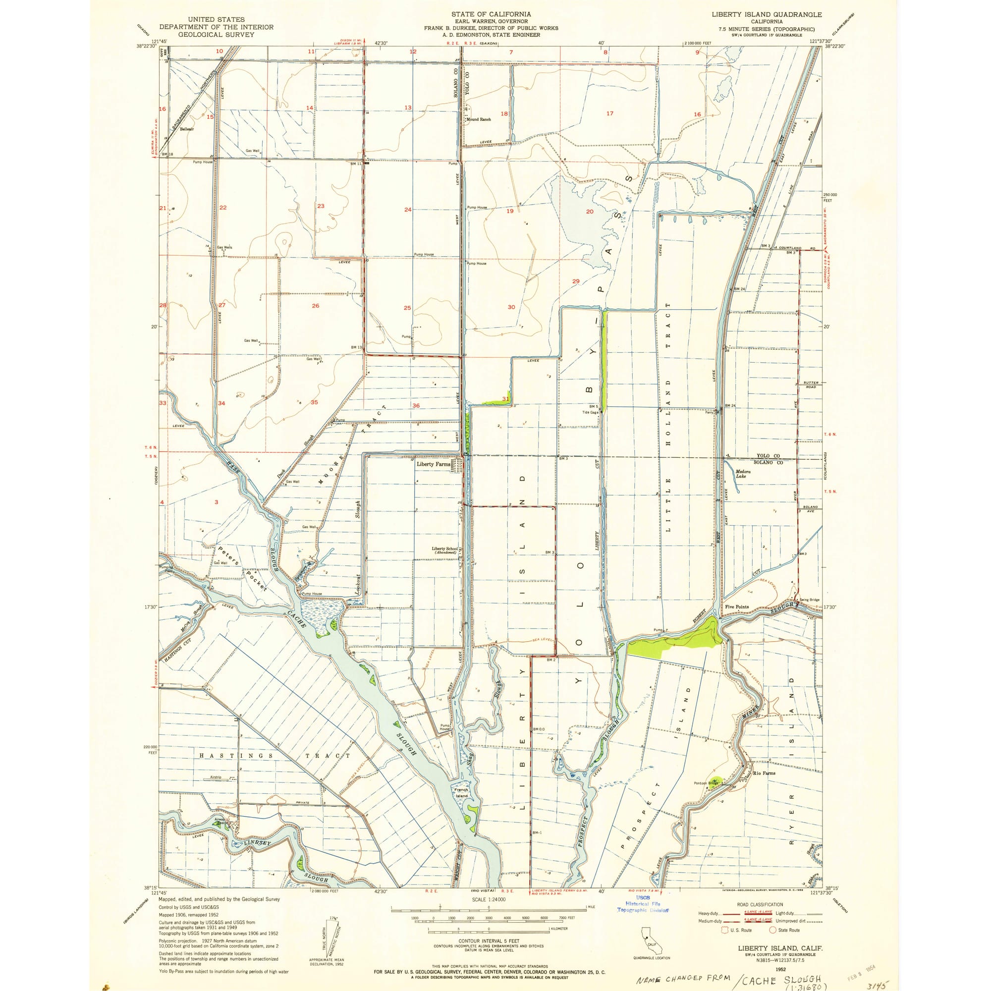 1952 Map of Liberty Island, Solano County, CA — High-Res | Pastmaps
