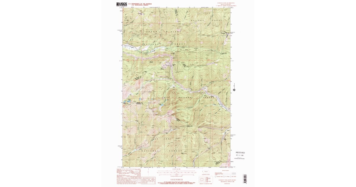 1988 Map of Lookout Pass, Mineral County, MT — High-Res | Pastmaps