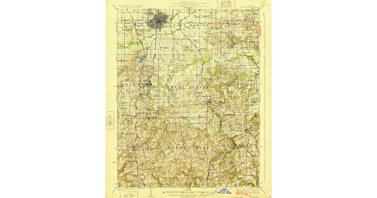 Carte Topographique Vintage Originale - Marion, Illinois - Année 1958