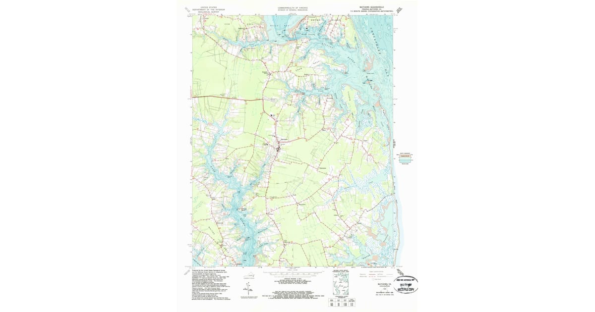 1965 Map of Mathews, VA — High-Res, 1987 Print | Pastmaps