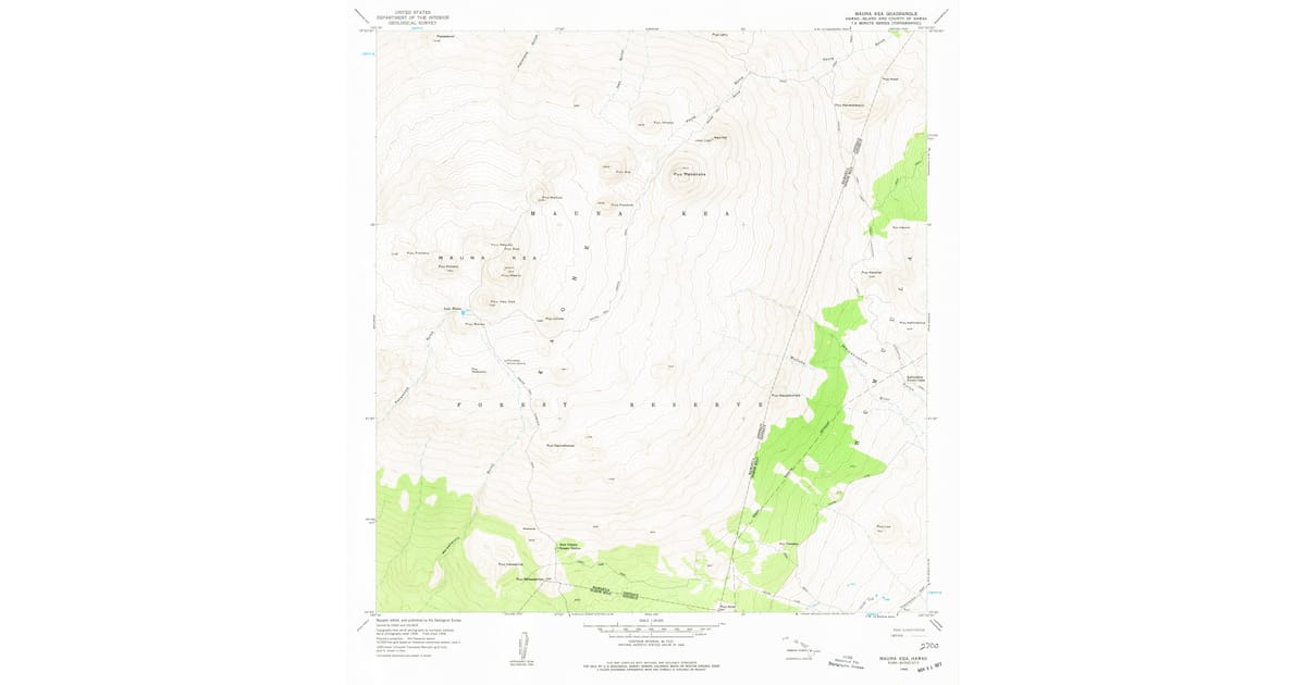 1956 Map of Mauna Kea, Hawaii County, HI — High-Res, 1977 Print | Pastmaps