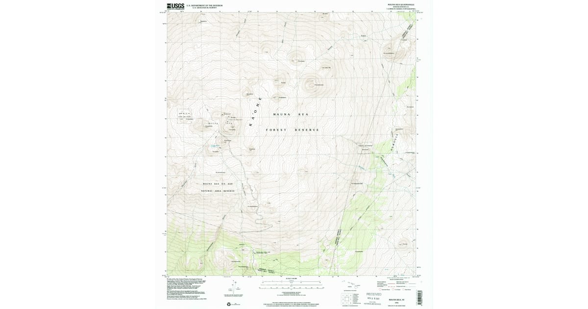 1993 Map of Mauna Kea, Hawaiʻi County, HI — High-Res | Pastmaps