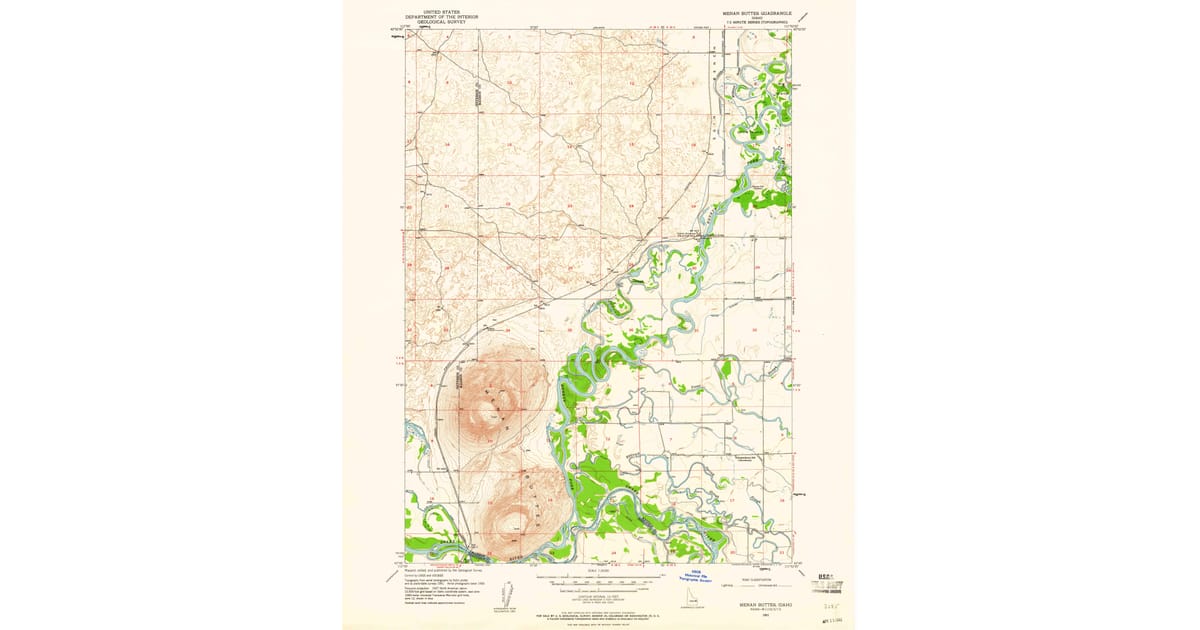 1951 Map of Menan Buttes, Madison County, ID — High-Res, 1961 Print #2 ...