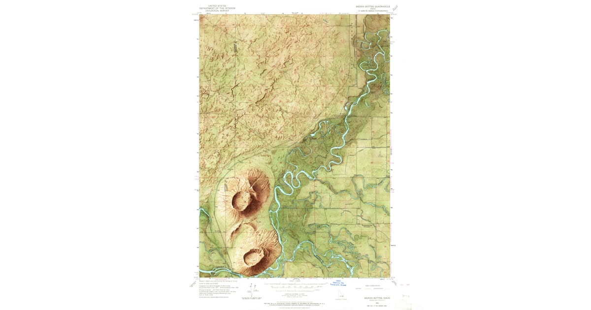 1951 Map of Menan Buttes, Madison County, ID — High-Res, 1964 Print ...