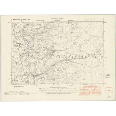 1949 Map of Merionethshire XXXII.NW, 1954 Print