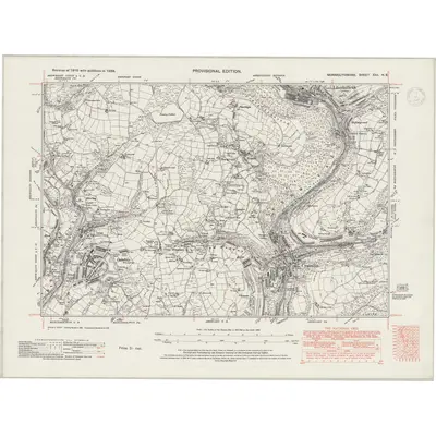 1938 Map of Monmouthshire XXII.NE, 1947 Print