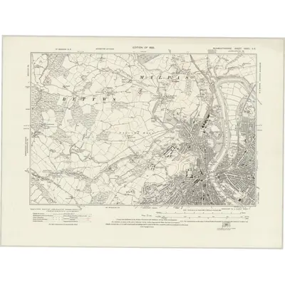 1917 Map of Monmouthshire XXVIII.SE, 1922 Print