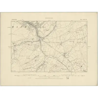 1885 Map of Montgomeryshire XXVII.SE, 1886 Print