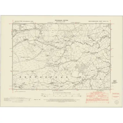 1949 Map of Montgomeryshire XXVIII.NE, 1953 Print