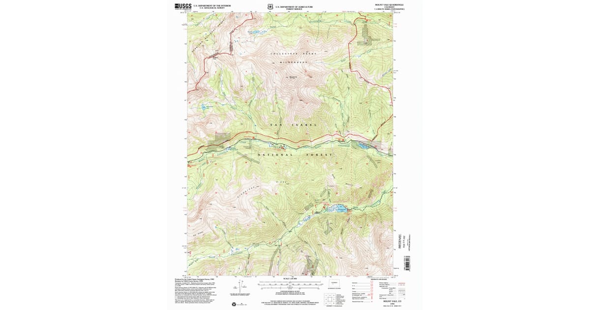Mount Yake Map 1994 Map of Mount Yale, Chaffee County, CO — High-Res | Pastmaps