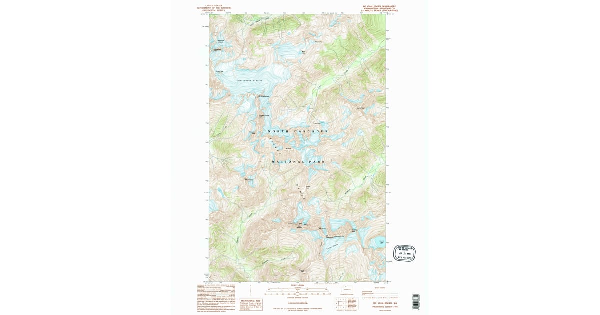 1989 Map of Mt Challenger, Whatcom County, WA — High-Res, 1995 Print ...