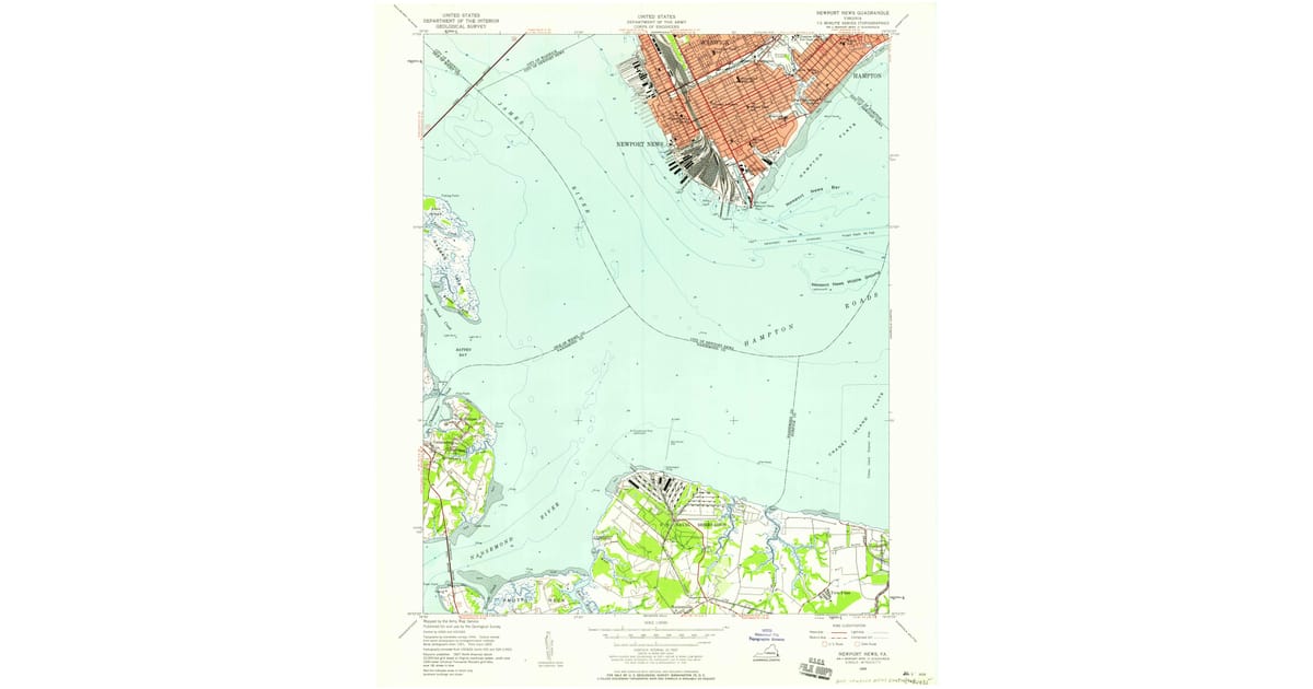 1955 Map of Newport News Isle of Wight County VA High Res Pastmaps