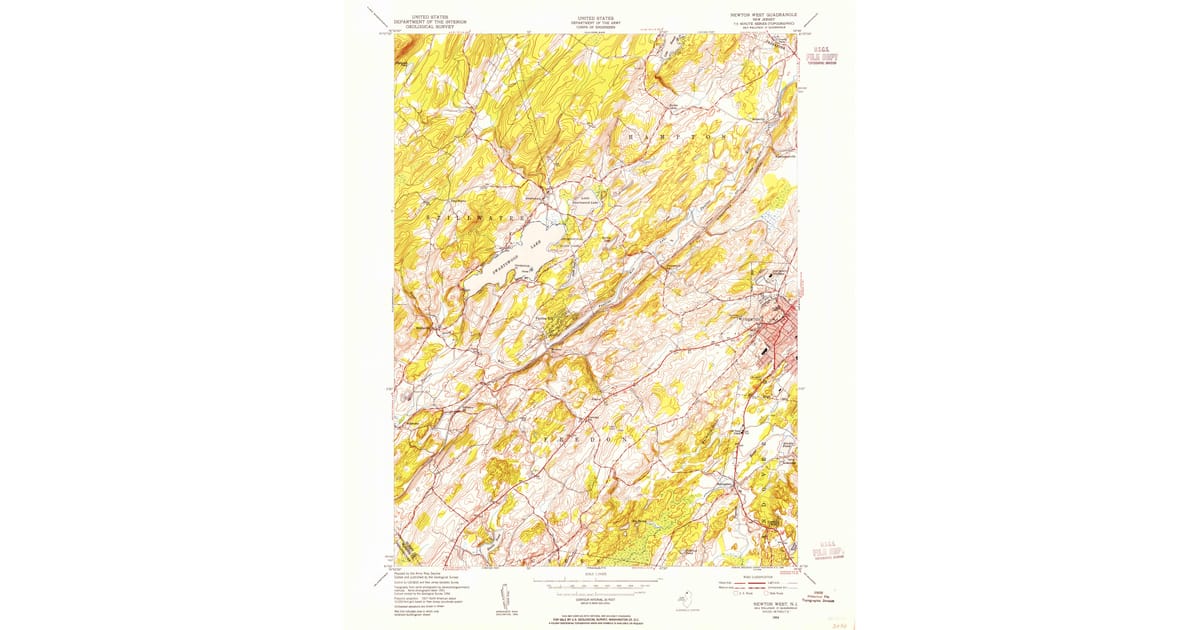 1954 Map of Newton West Sussex County NJ High Res Pastmaps