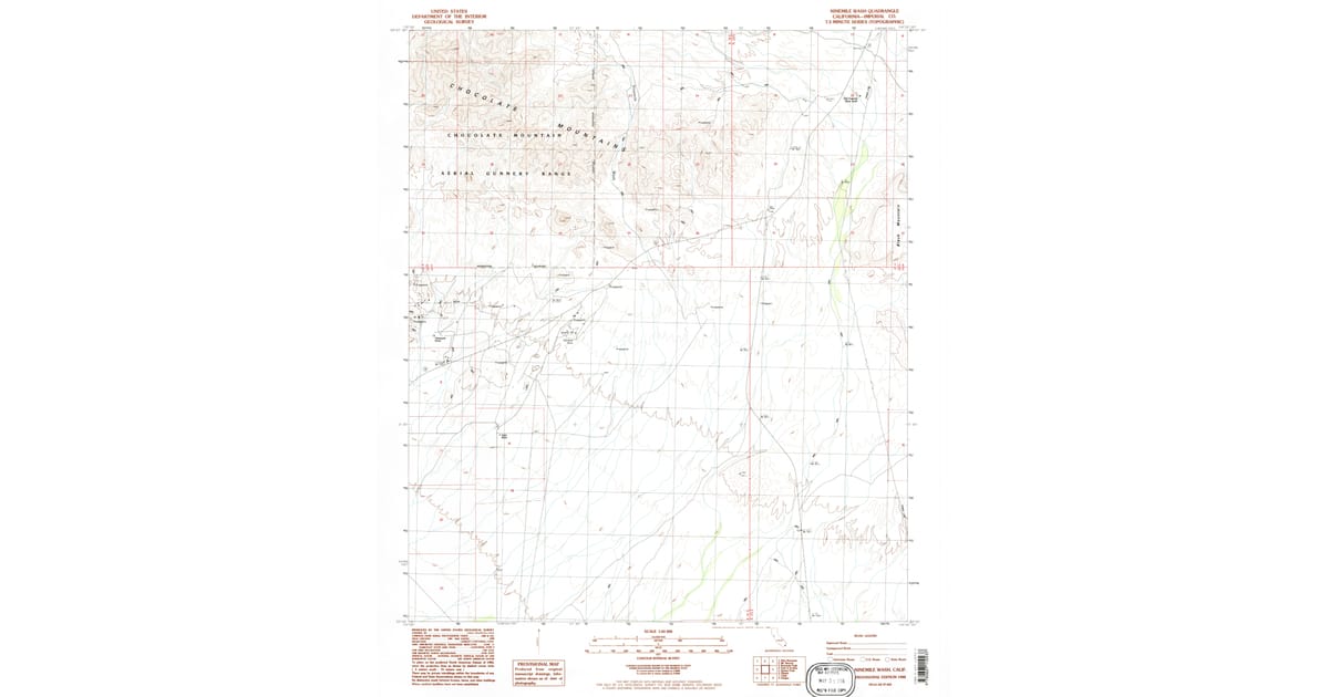 1988 Map of Ninemile Wash, Imperial County, CA — High-Res | Pastmaps