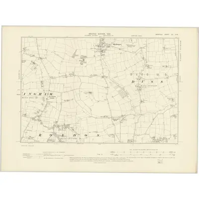 1904 Map of Norfolk CV.SW, 1905 Print