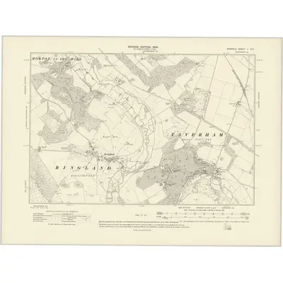1905 Map of Norfolk L.SE, 1908 Print