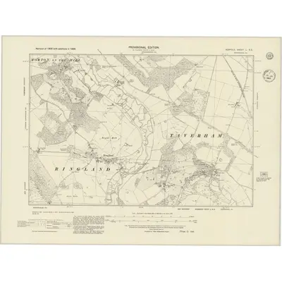 1938 Map of Norfolk L.SE, 1945 Print