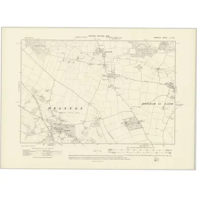 1905 Map of Norfolk LI.SW, 1908 Print