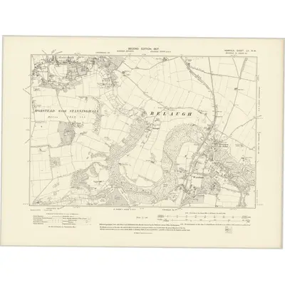1905 Map of Norfolk LII.NW, 1907 Print
