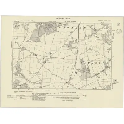 1938 Map of Norfolk LII.SW, 1944 Print
