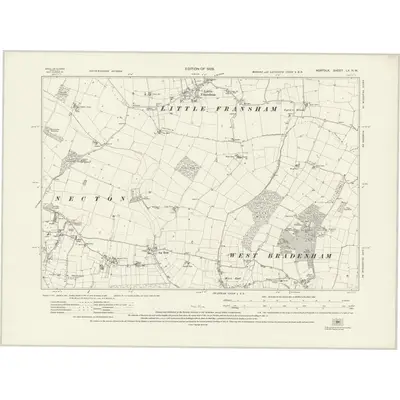 1926 Map of Norfolk LX.NW, 1929 Print
